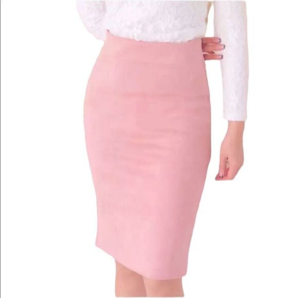 SUEDE mini pencil skirt pink Barbie core gorpcore size Medium NWOT